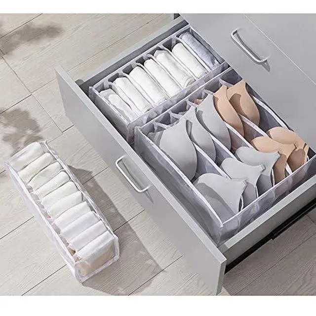 Alt view image 2 of 7 - Foldable Bra & Underwear Organizer - 3 Set Drawer Divider Storage for Bras, Socks, Ties - White