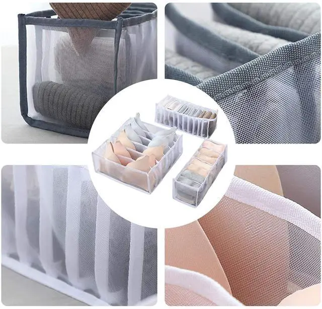 Alt view image 5 of 7 - Foldable Bra & Underwear Organizer - 3 Set Drawer Divider Storage for Bras, Socks, Ties - White