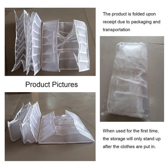 Alt view image 6 of 7 - Foldable Bra & Underwear Organizer - 3 Set Drawer Divider Storage for Bras, Socks, Ties - White