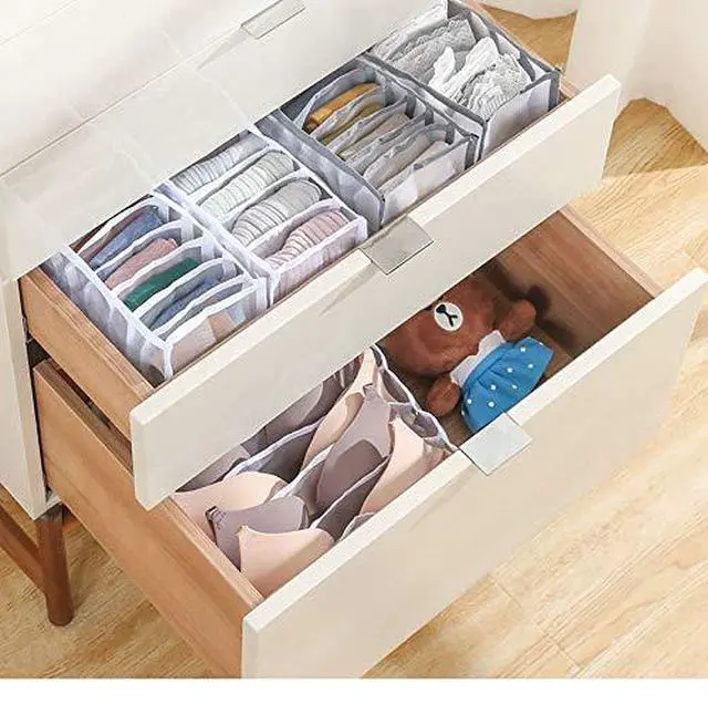 Alt view image 7 of 7 - Foldable Bra & Underwear Organizer - 3 Set Drawer Divider Storage for Bras, Socks, Ties - White