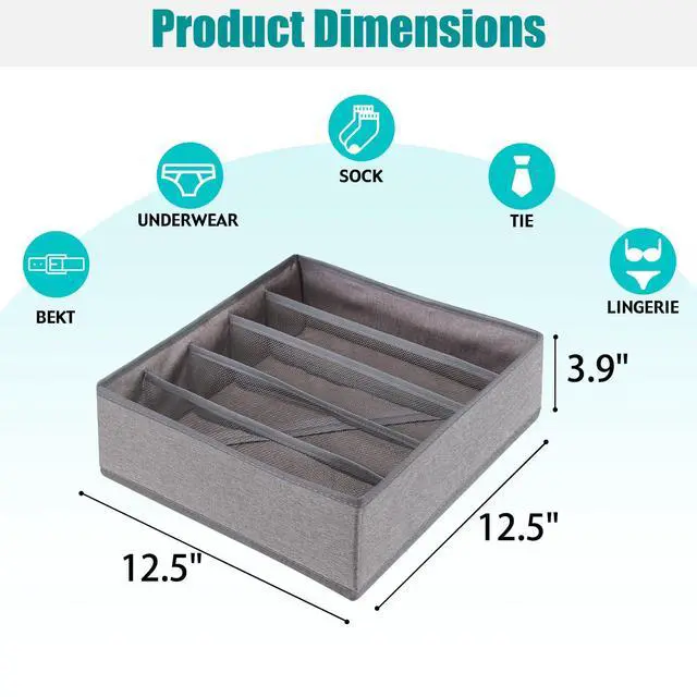 Alt view image 2 of 6 - Drawer under Cabinet Clothes Organizer 5 Cell Foldable Storage Cubes Underwear Drawer Organizer Dividers Storage Boxes for Bra, UnderwearGrey 1