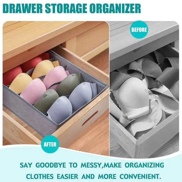 Alt view image 3 of 6 - Drawer under Cabinet Clothes Organizer 5 Cell Foldable Storage Cubes Underwear Drawer Organizer Dividers Storage Boxes for Bra, UnderwearGrey 1