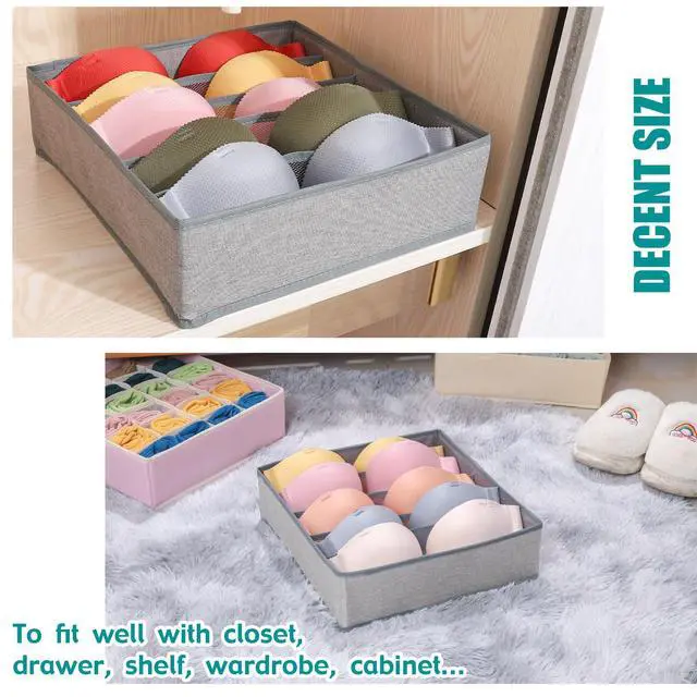 Alt view image 4 of 6 - Drawer under Cabinet Clothes Organizer 5 Cell Foldable Storage Cubes Underwear Drawer Organizer Dividers Storage Boxes for Bra, UnderwearGrey 1