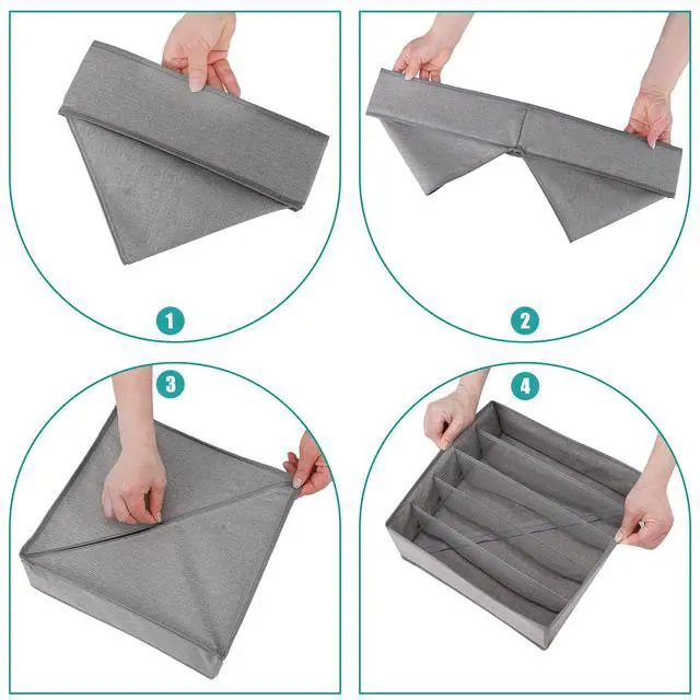 Alt view image 5 of 6 - Drawer under Cabinet Clothes Organizer 5 Cell Foldable Storage Cubes Underwear Drawer Organizer Dividers Storage Boxes for Bra, UnderwearGrey 1