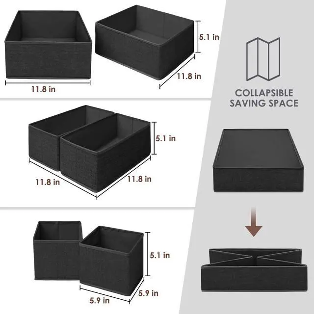 Alt view image 3 of 7 - 6 Pack Clothes Drawer Organizer Dividers, Fabric Foldable Closet Dresser Drawer Organizer for Clothing, Bra Sock Underwear Drawer Organizer for Nursery Bedroom Organization (6 Bins, Black)