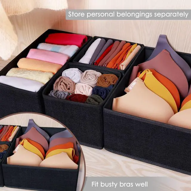 Alt view image 6 of 7 - 6 Pack Clothes Drawer Organizer Dividers, Fabric Foldable Closet Dresser Drawer Organizer for Clothing, Bra Sock Underwear Drawer Organizer for Nursery Bedroom Organization (6 Bins, Black)