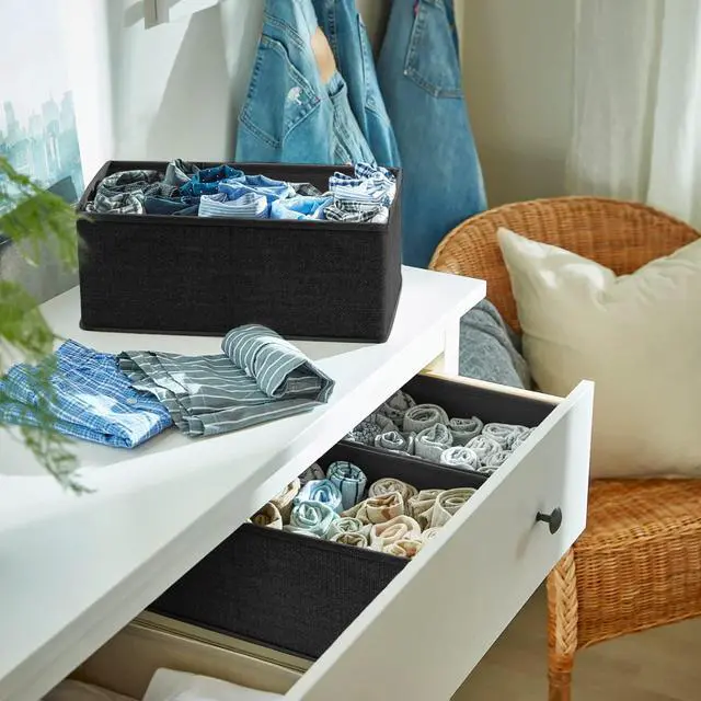 Alt view image 7 of 7 - 6 Pack Clothes Drawer Organizer Dividers, Fabric Foldable Closet Dresser Drawer Organizer for Clothing, Bra Sock Underwear Drawer Organizer for Nursery Bedroom Organization (6 Bins, Black)