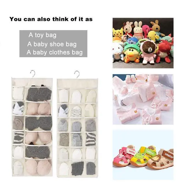 Alt view image 3 of 7 - Closet Hanging Organizer with Mesh Pockets & Rotating Metal Hanger,Dual Sided Wall Shelf Wardrobe Storage Bags,Oxford Cloth Space Saver Bag for Bra Underwear Underpants Socks (white)