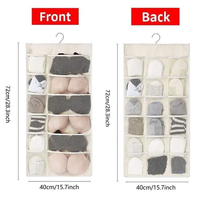 Alt view image 4 of 7 - Closet Hanging Organizer with Mesh Pockets & Rotating Metal Hanger,Dual Sided Wall Shelf Wardrobe Storage Bags,Oxford Cloth Space Saver Bag for Bra Underwear Underpants Socks (white)