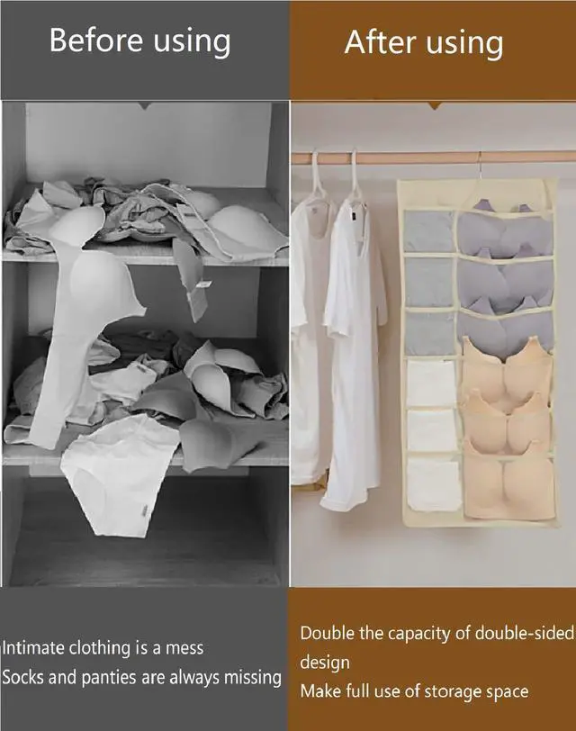 Alt view image 7 of 7 - Closet Hanging Organizer with Mesh Pockets & Rotating Metal Hanger,Dual Sided Wall Shelf Wardrobe Storage Bags,Oxford Cloth Space Saver Bag for Bra Underwear Underpants Socks (white)