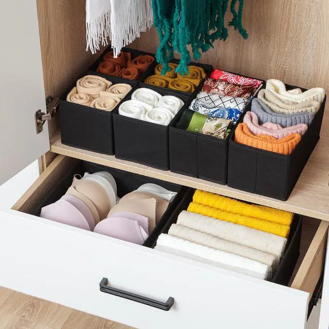 Alt view image 3 of 7 - 6 Pack Drawer Organizers for Clothing, Dresser Drawer Organizer Clothes, Fabric Foldable Closet Organizers and Storage Basket Bins for Clothes, Underwear, Bras, Socks (Black)