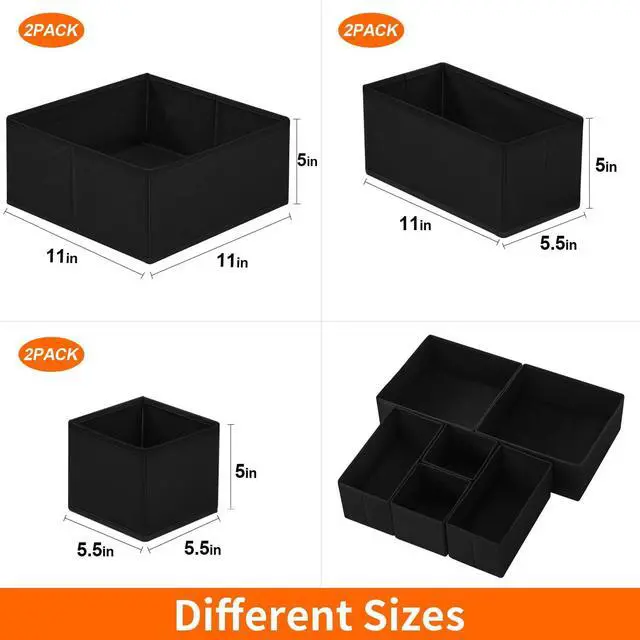 Alt view image 5 of 7 - 6 Pack Drawer Organizers for Clothing, Dresser Drawer Organizer Clothes, Fabric Foldable Closet Organizers and Storage Basket Bins for Clothes, Underwear, Bras, Socks (Black)