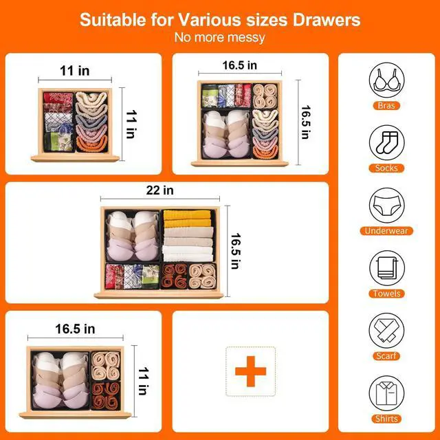 Alt view image 7 of 7 - 6 Pack Drawer Organizers for Clothing, Dresser Drawer Organizer Clothes, Fabric Foldable Closet Organizers and Storage Basket Bins for Clothes, Underwear, Bras, Socks (Black)