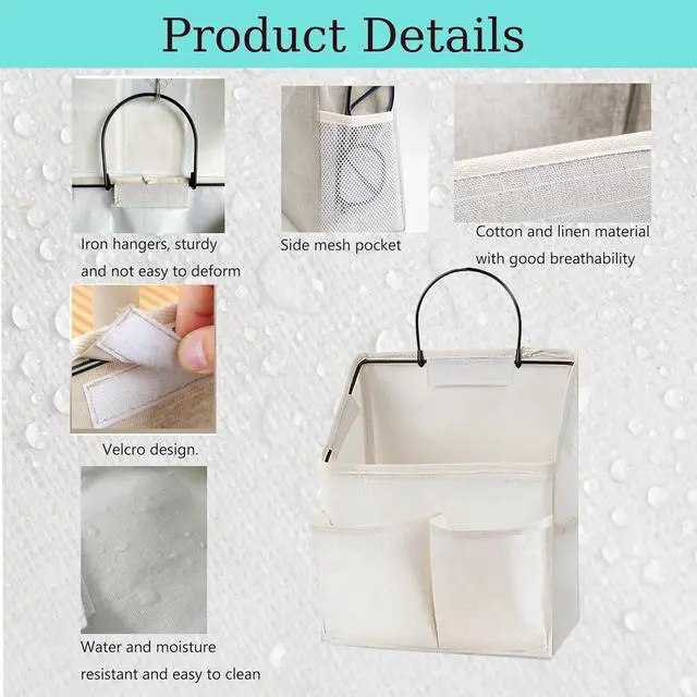 Alt view image 3 of 6 - Wall Hanging Storage Bag,Wall Hanging Organizer Bags with Pockets, Wall Organizer Storage for Dormitory Bathroom Bedroom Kitchen (White 1)