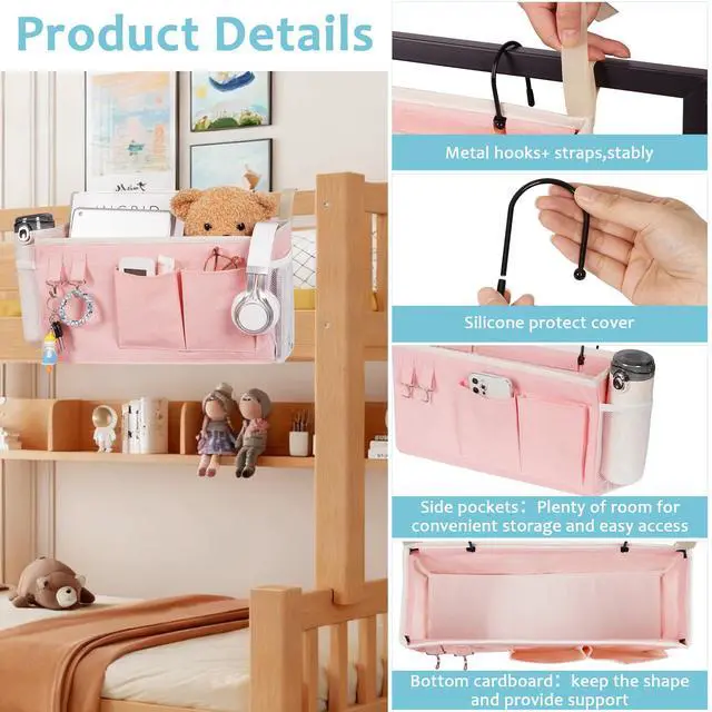 Alt view image 4 of 7 - Bedside Caddy, Bedside Storage Bag Hanging Organizer for Bunk Dorm Bed Rail