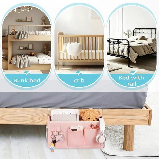 Alt view image 5 of 7 - Bedside Caddy, Bedside Storage Bag Hanging Organizer for Bunk Dorm Bed Rail