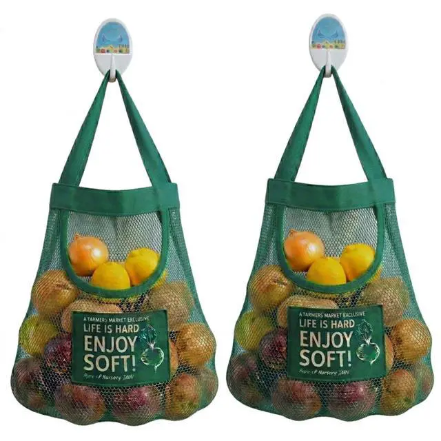 Main image of Durable Reusable Hanging Storage Mesh Bags for Fruits, Vegetables, Garlic, Ginger & Potatoes, Kitchen Storage Mesh Bag, Breathable Storage Bags for Pantry, Home Decor & Kitchen Decor (2 blue bags)