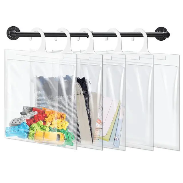 Alt view image 2 of 5 - 24 Pack Hanging Storage Bags, Large Hook 9 x 13-inch Clear Plastic Bags for Classroom, Library, and Pharmacy Use