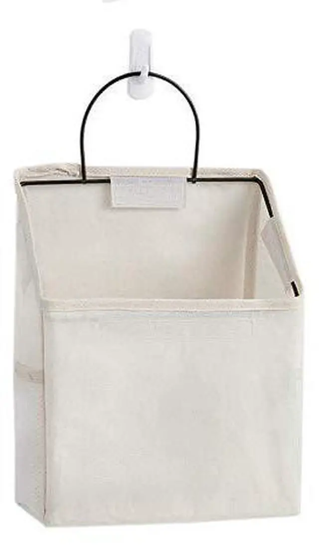 Main image of Wall Hanging Storage Bag, Waterproof Over The Door Closet Organizer Hanging Pocket Linen Cotton Organizer Box Containers for Bedroom, Bathroom (White)
