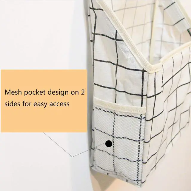 Alt view image 5 of 7 - Wall Hanging Storage Bag, Waterproof Over The Door Closet Organizer Hanging Pocket Linen Cotton Organizer Box Containers for Bedroom, Bathroom (White)