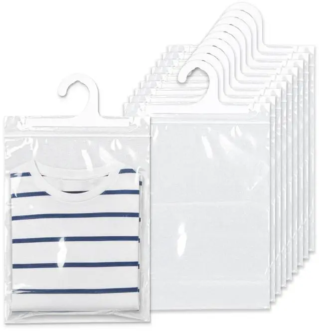 Main image of 10 Pcs Hanging Storage Bags Reusable Clear HangingBags Clear Hook Hanging Plastic Bags for Classroom Library Armoire Bathroom(10'' x 12.5'')