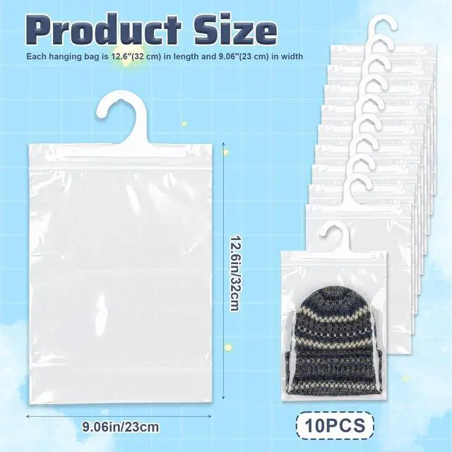 Alt view image 2 of 7 - 10 Pcs Hanging Storage Bags Reusable Clear HangingBags Clear Hook Hanging Plastic Bags for Classroom Library Armoire Bathroom(10'' x 12.5'')