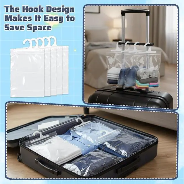 Alt view image 3 of 7 - 10 Pcs Hanging Storage Bags Reusable Clear HangingBags Clear Hook Hanging Plastic Bags for Classroom Library Armoire Bathroom(10'' x 12.5'')