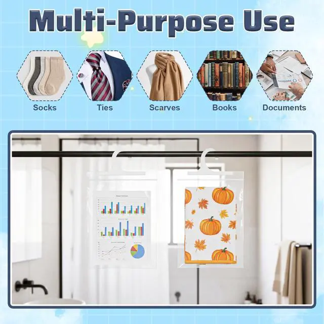 Alt view image 4 of 7 - 10 Pcs Hanging Storage Bags Reusable Clear HangingBags Clear Hook Hanging Plastic Bags for Classroom Library Armoire Bathroom(10'' x 12.5'')
