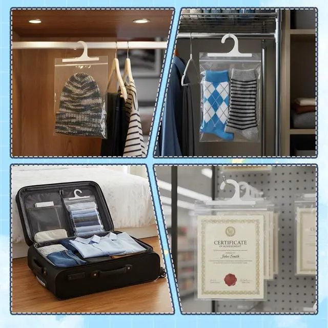 Alt view image 5 of 7 - 10 Pcs Hanging Storage Bags Reusable Clear HangingBags Clear Hook Hanging Plastic Bags for Classroom Library Armoire Bathroom(10'' x 12.5'')