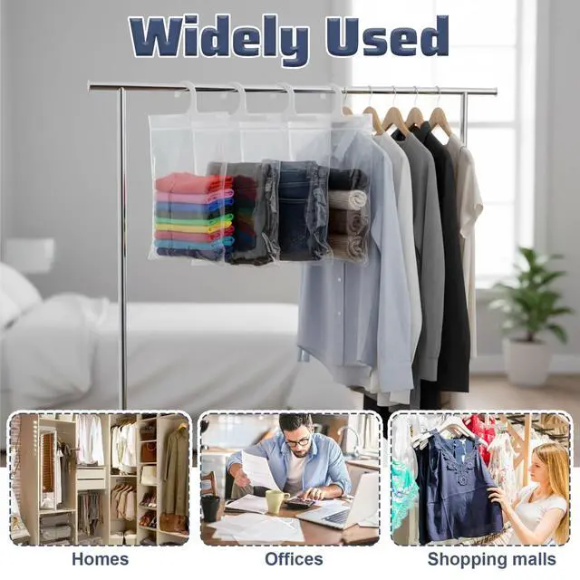 Alt view image 6 of 7 - 10 Pcs Hanging Storage Bags Reusable Clear HangingBags Clear Hook Hanging Plastic Bags for Classroom Library Armoire Bathroom(10'' x 12.5'')