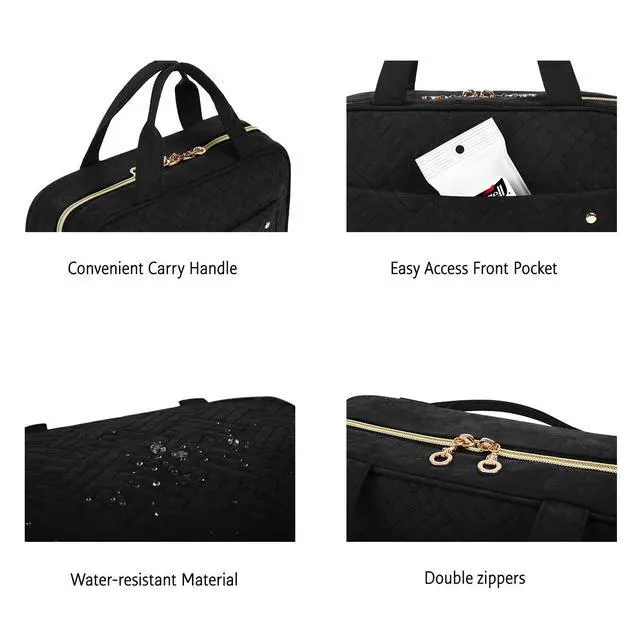Alt view image 5 of 6 - Toiletry Bag Travel Bag with Hanging Hook, Water-resistant Makeup Cosmetic Bag Travel Organizer for Accessories, Shampoo, Full-size Container, Toiletries (Black, Medium)