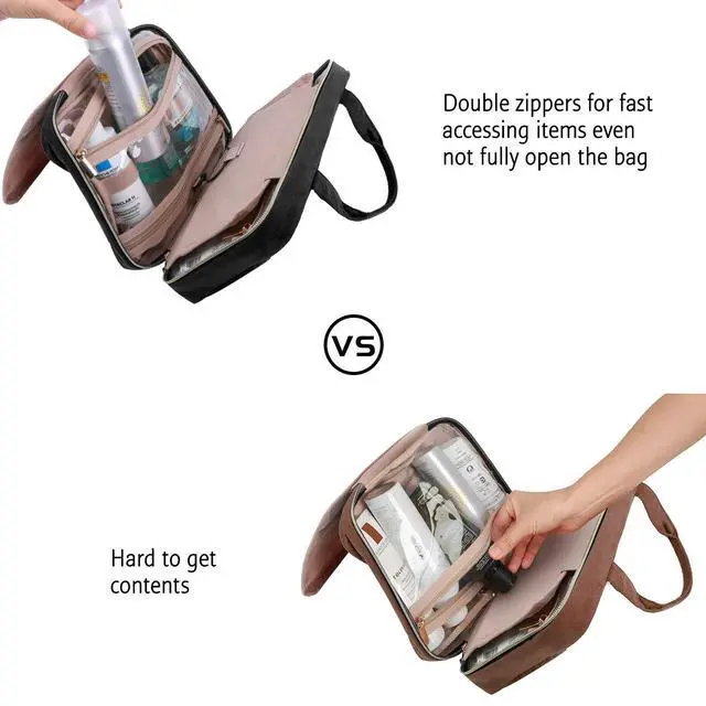 Alt view image 6 of 6 - Toiletry Bag Travel Bag with Hanging Hook, Water-resistant Makeup Cosmetic Bag Travel Organizer for Accessories, Shampoo, Full-size Container, Toiletries (Black, Medium)