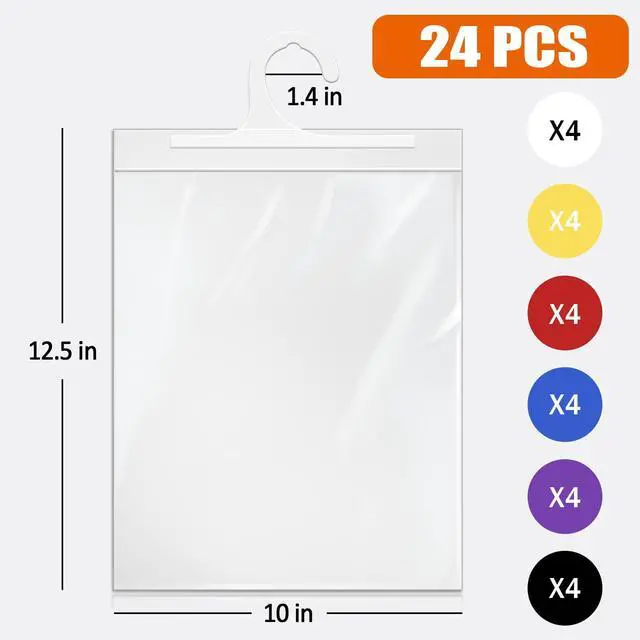 Alt view image 3 of 7 - 24 Pack Hanging Storage Bags, Headphone Storage Bags, Colorful Large Hook 10 x 12.5-inch Clear Plastic Bags for Classroom, Library, and Pharmacy Use