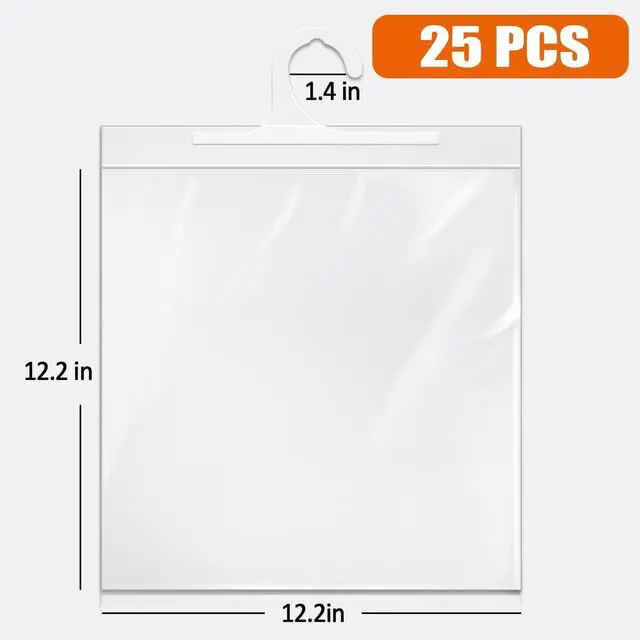 Alt view image 2 of 7 - 12x12-inch Hanging Storage Bags, Headphone Storage Bags, 12x12 Scrapbook Paper Organizer, Large Hook Clear Plastic Bags for Classroom, Library, and Pharmacy Use-24 Pack