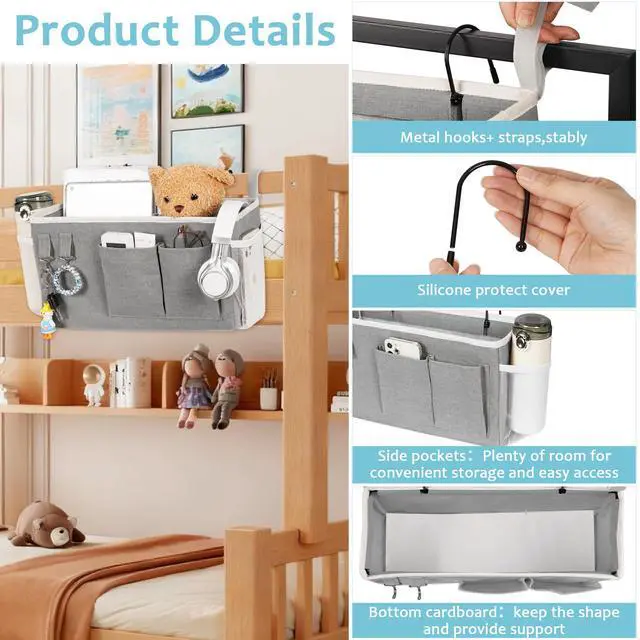 Alt view image 4 of 7 - Bedside Caddy, Bedside Storage Bag Hanging Organizer for Bunk Dorm Bed Rail