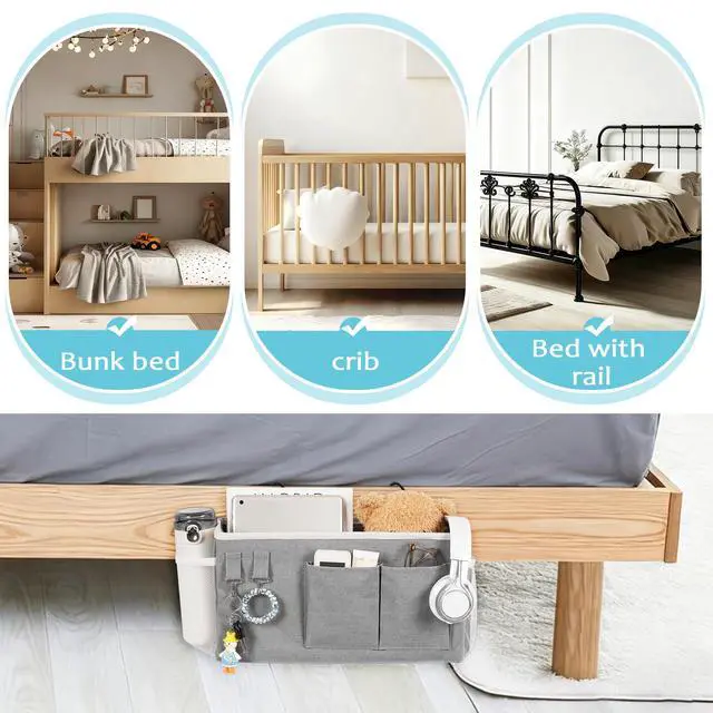 Alt view image 5 of 7 - Bedside Caddy, Bedside Storage Bag Hanging Organizer for Bunk Dorm Bed Rail