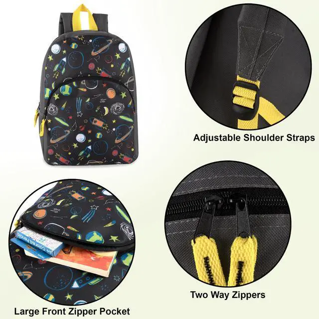 Alt view image 2 of 7 - 15 Inch Kids Backpacks for Boys & Girls | Preschool, Kindergarten, Elementary School Backpacks with Adjustable, Padded Straps (Stellar Space)