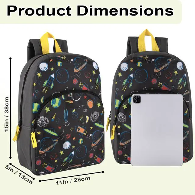 Alt view image 5 of 7 - 15 Inch Kids Backpacks for Boys & Girls | Preschool, Kindergarten, Elementary School Backpacks with Adjustable, Padded Straps (Stellar Space)
