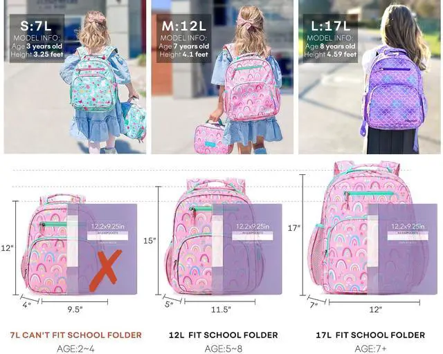 Alt view image 4 of 6 - Girls Backpack 5-8: Lightweight Kids Backpacks for Girls - Girl Bookbag for Elementary School - Rainbow Pink