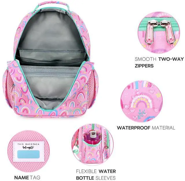 Alt view image 5 of 6 - Girls Backpack 5-8: Lightweight Kids Backpacks for Girls - Girl Bookbag for Elementary School - Rainbow Pink