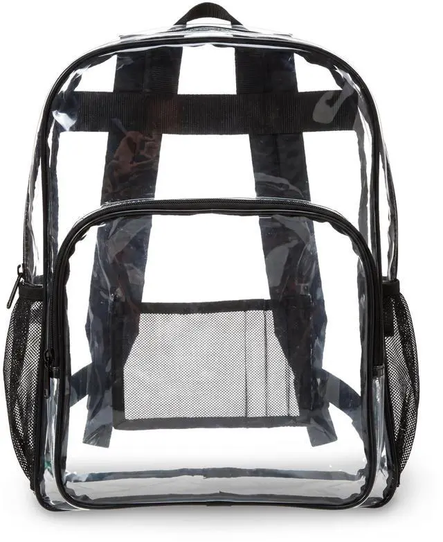 Main image of Transparent Clear School Backpack, Water-Resistant PVC Plastic, Reinforced Shoulder Straps, 17 x 7 x 13 in
