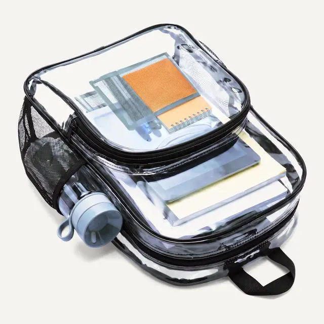 Alt view image 5 of 6 - Transparent Clear School Backpack, Water-Resistant PVC Plastic, Reinforced Shoulder Straps, 17 x 7 x 13 in