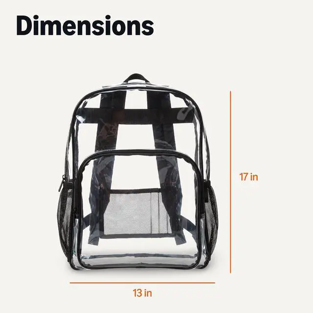 Alt view image 6 of 6 - Transparent Clear School Backpack, Water-Resistant PVC Plastic, Reinforced Shoulder Straps, 17 x 7 x 13 in