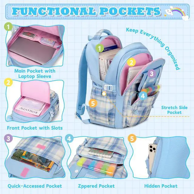 Alt view image 4 of 7 - Girls Backpack, Ideal School Backpack for Girls from Elementary to Teen Years, Kawaii Bookbag Cute Large Capacity