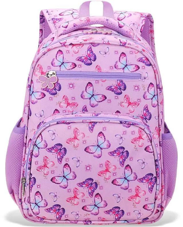 Main image of Kids Backpack for Girls - Girls Backpack 3-8 Ages Butterfly for Kids 15 Inch School Bookbag for Kindergarten Elementary School Bookbag for Girl 1st 2nd Grade