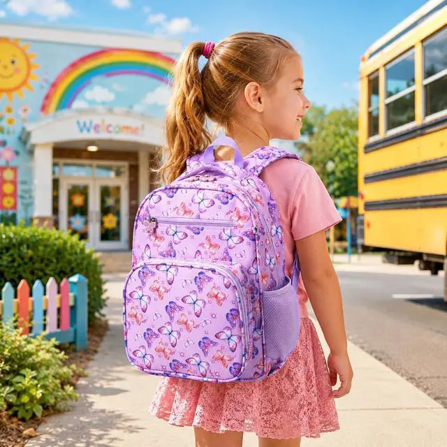 Alt view image 2 of 7 - Kids Backpack for Girls - Girls Backpack 3-8 Ages Butterfly for Kids 15 Inch School Bookbag for Kindergarten Elementary School Bookbag for Girl 1st 2nd Grade