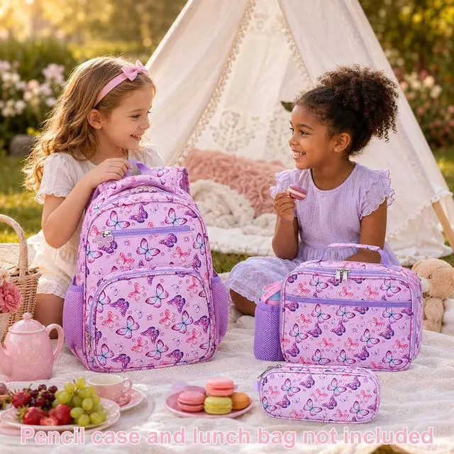 Alt view image 4 of 7 - Kids Backpack for Girls - Girls Backpack 3-8 Ages Butterfly for Kids 15 Inch School Bookbag for Kindergarten Elementary School Bookbag for Girl 1st 2nd Grade