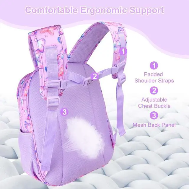Alt view image 6 of 7 - Kids Backpack for Girls - Girls Backpack 3-8 Ages Butterfly for Kids 15 Inch School Bookbag for Kindergarten Elementary School Bookbag for Girl 1st 2nd Grade