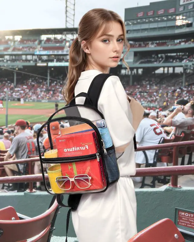 Alt view image 3 of 7 - Clear Backpack Stadium Approved 12×12×6 with Reinforced and Wider Shoulder Straps, Small Clear Bag for Schools, Concerts, Work, Festivals and Sporting Events - Black