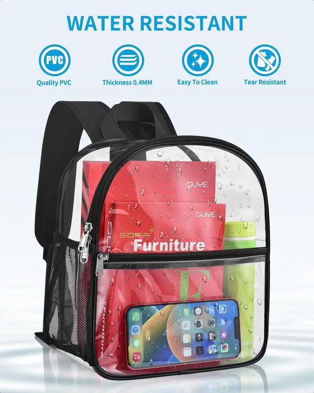 Alt view image 4 of 7 - Clear Backpack Stadium Approved 12×12×6 with Reinforced and Wider Shoulder Straps, Small Clear Bag for Schools, Concerts, Work, Festivals and Sporting Events - Black